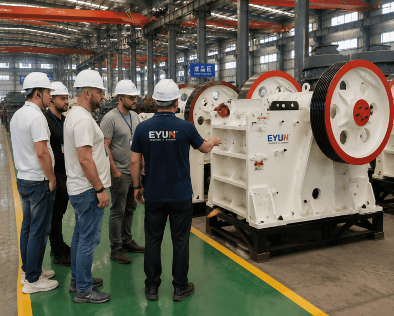 Customer discussing mining equipment solution with Eyun engineering team in China factory