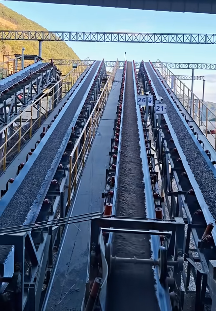 Mining belt conveyor system working in crushing and screening plant