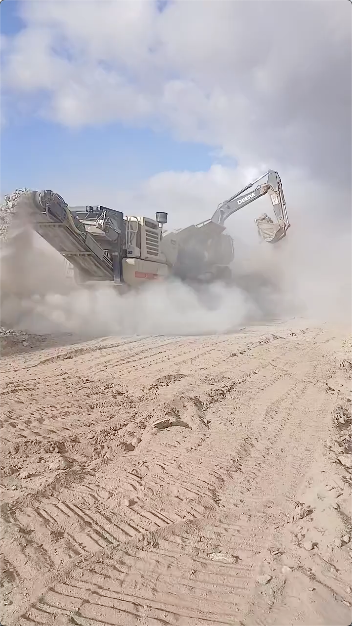 Mobile crushing plant working in a stone quarry